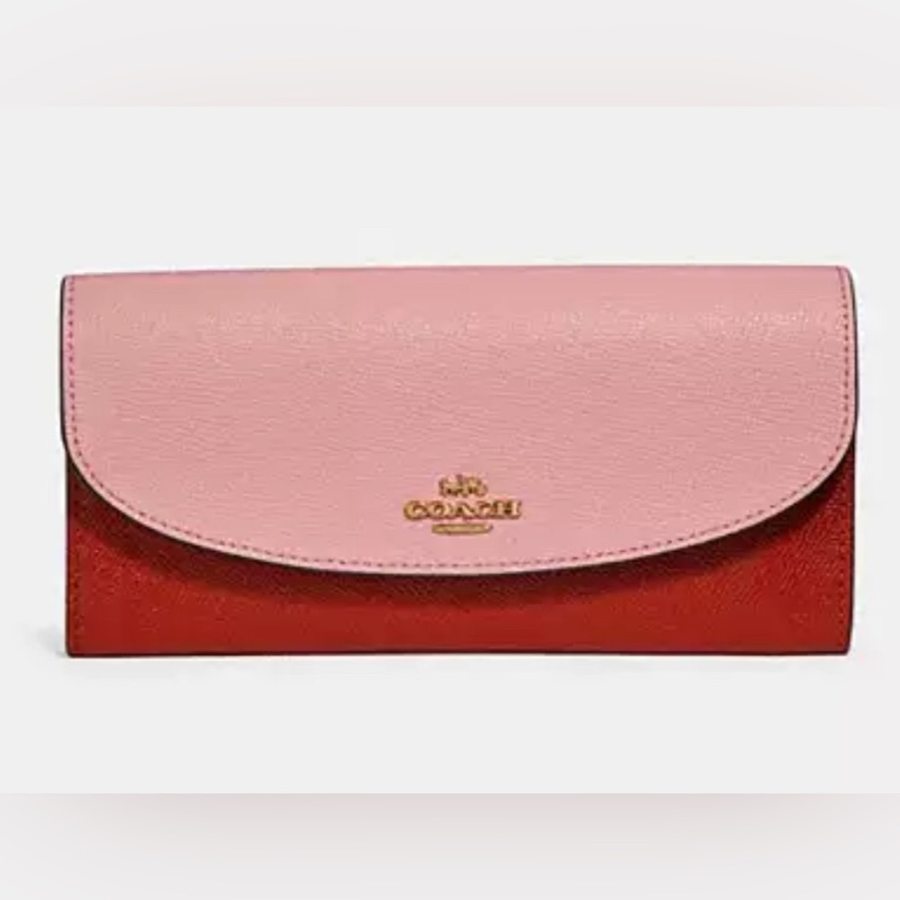 Coach Slim Envelope Wallet Gold/Pink/Burnt Orange EUC w/ Dust bag pumpkin spice